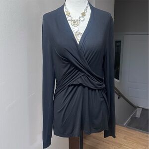 Elie Tahari Black Modal Surplice  Long Sleeve Top L